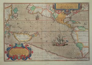 Mapa del Pacífico, China y América, 1589 por Abrahamus Ortelius